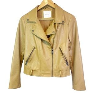 Elodie Tan Faux Leather Moto Jacket Size M